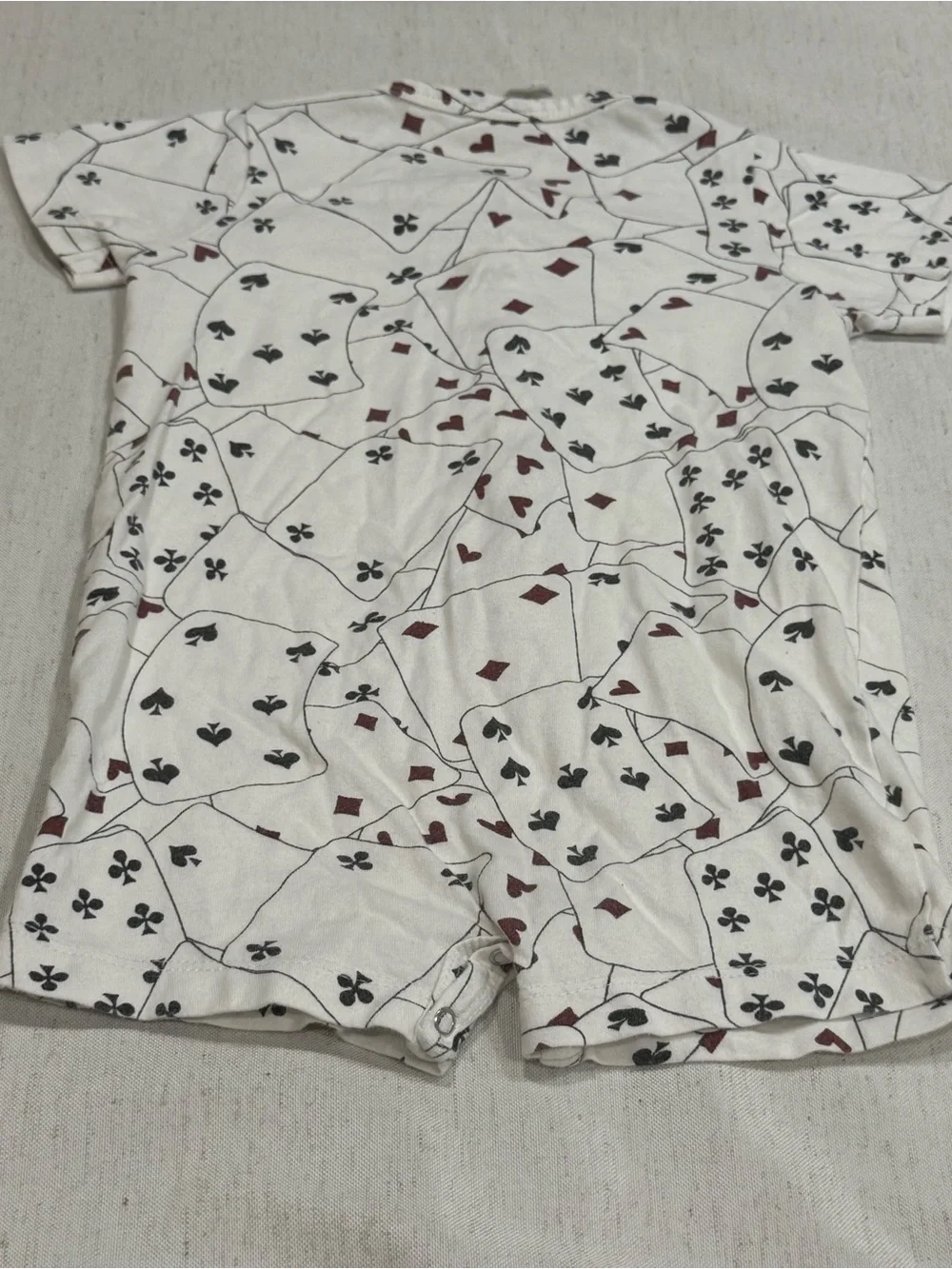 kate quinn White Short-Sleeve Romper Card Poker Print 2T 100% Organic Cotton